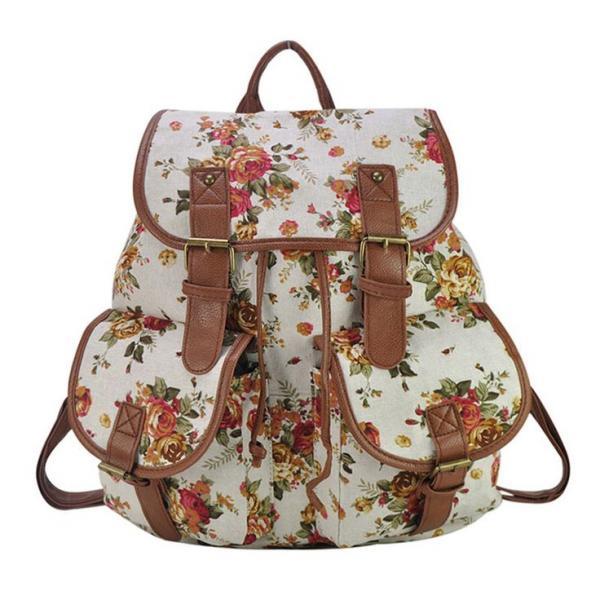 Floral Canvas Fashion Black Camping Girl Backpack on Luulla