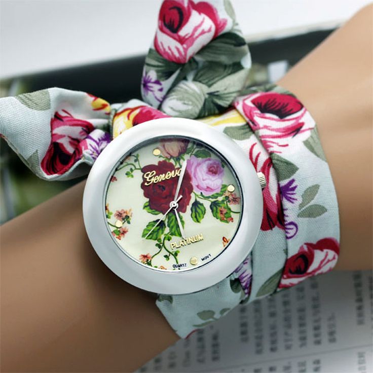 Roses White Floral Cloth Band Woman Watch on Luulla