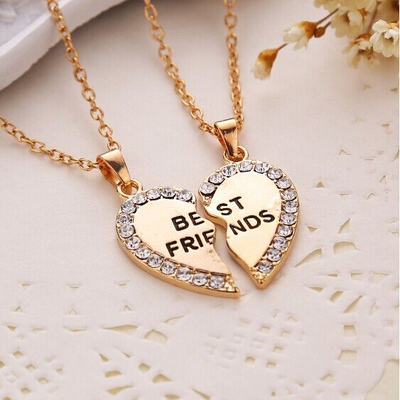 Best Friends Gold Colored Heart Part Pendants Pair Woman Necklace On Luulla